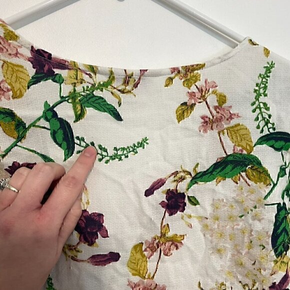 LUCKY BRAND Malia Peasant Top White Green Floral V-Neck Cutout Tie Long Sleeve - Picture 15 of 15